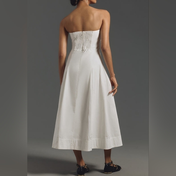 Mare Mare x Anthropologie White Strapless Seamed A-Line Midi Dress, XL - Picture 3 of 15
